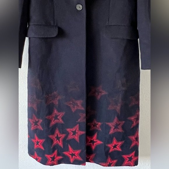 Tommy Hilfiger Norma Jacquard Blue Red Stars Wool Blend Long Coat Size 10 NWT - Picture 5 of 15